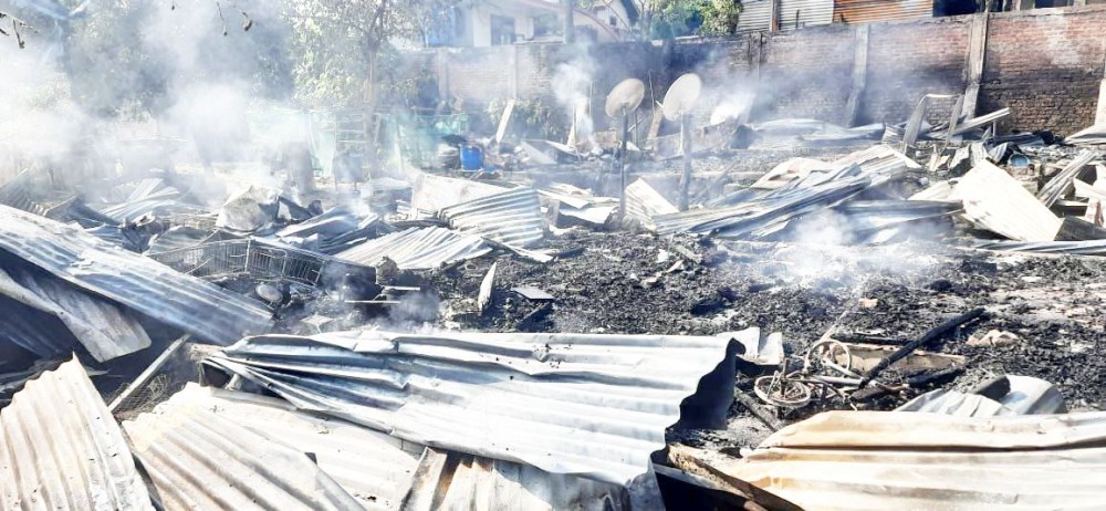 Mangled CGI sheets were mostly what remained after a fire razed a block of thatch houses in Kevijau colony, Dimapur on September 22. (Morung Photo)
